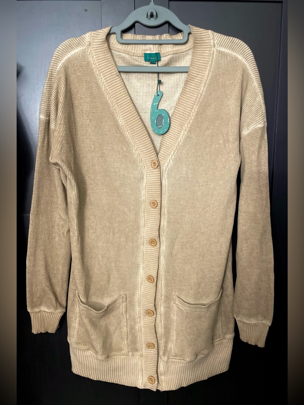 Basix ~ Women's Tan Washed Design Button-Front Cardigan Sweater 100% Cotton - S
